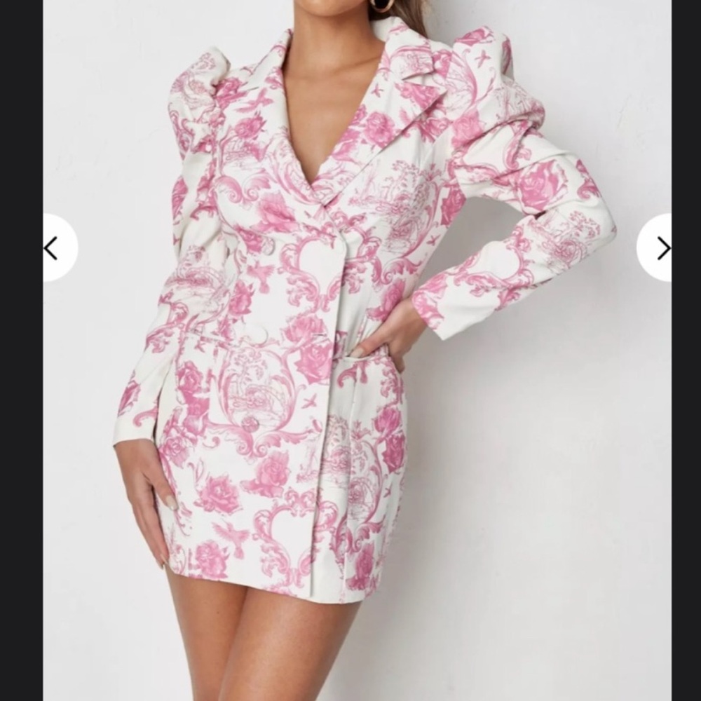 Missguided Pink and White Long Sleeve Dress